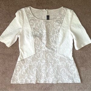 St. John Black Label Knit Brocade Jacquard Blouse Top